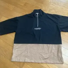 WEGO ハーフジップ 5分袖カットソー M 黒・茶色