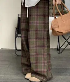 FRIFUL ドロー ストリング チェック柄 ワイドレッグ ルーズパンツ