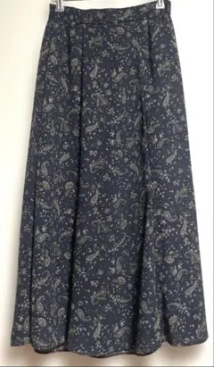 GU ジーユー フレアロングスカート ペイズリー柄 S navy ネイビー