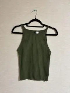 H&M DIVIDED リブ編みタンクトップ Mサイズ オリーブグリーン