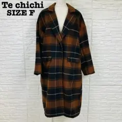美品 テチチ F チェスターコート ブラウン チェック ロング丈 [6447]のサムネイル