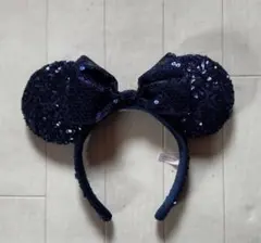 ネイビー スパンコール ミッキー耳カチューシャ
