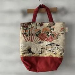 鶴と花柄刺繍トートバッグ　和柄