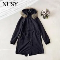 【NUSY 】ファー付きロングコート（M)フーディ シンプル カジュアル