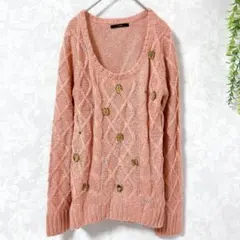 【ALBUM】ビジュー付きニット M ピンク 立体編み かわいい セーター