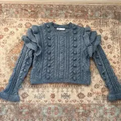 ZARA フリルデザイン 長袖ニット ブルー