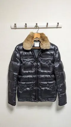 キャサリンハムネットロンドン ファー付き ダウンジャケット ブラック LLサイズ