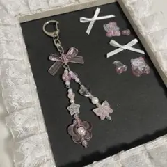 ビーズキーホルダー　ピンク　２連