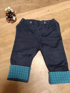 familiar ネイビー チェック折り返しパンツ 90cm