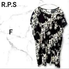 r.p.s　花柄　半袖　Tシャツ　フリーサイズ　紺　カットソー　トップス
