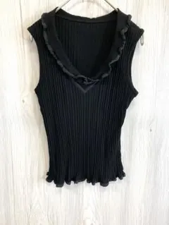 HIROKO BIS ヒロコビス フリルネック リブニット ノースリーブ 黒 9のサムネイル