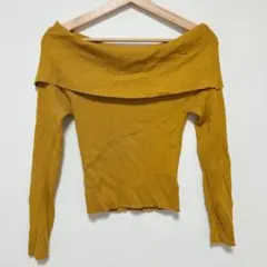 オフショルダー リブニット マスタードイエロー 黄色 長袖 トップス Y2K