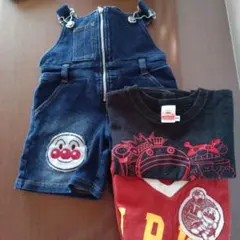アンパンマンオーバーオール半ズボン90サイズ、半袖Tシャツ100サイズ２枚