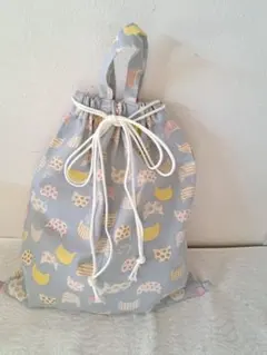 体操着袋 • お着替え袋　　♡ネコくすみブルー♡