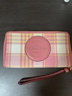 COACH チェック柄 長財布 ピンク