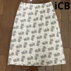 iCB花柄スカート ひざ丈 ホワイト　９号