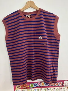 ノースリーブTシャツ 赤と青のストライプ Lサイズ