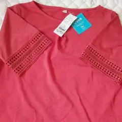 未使用新品】M レース半袖 UVシャツ 保管品赤オレンジのサムネイル