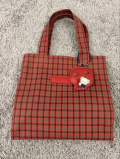 美品 ファミリア 赤系チェックトートバッグ 大 ハンドルカバー2本