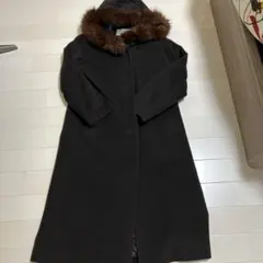 こげ茶フード付きファー ロングコート