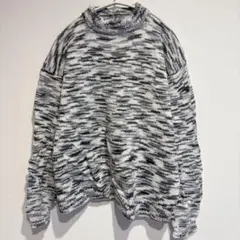 希少✨オーバーサイズ長袖ニット 白黒ストライプ　ニット　セーター　シンプル