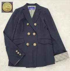 【人気】　バーバリーブルーレーベル　紺ブレ　ダブル　ホースロゴ刻印　ノバチェック