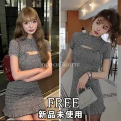 ダーリッチ darich リボンシャーリングギンガムミニワンピース BLK F