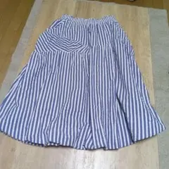 【Emago】サッカー素材　ウエスト楽々　バルーンスカート　ブルーストライプ　F