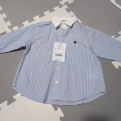 SLAPSLIP POLO 水色と白のストライプ襟付きシャツ 80cm