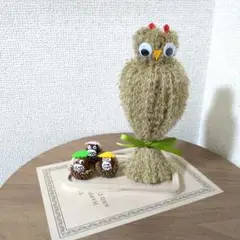ドライフラワー すすきのフクロウ どんぐりアート 置物 インテリア雑貨