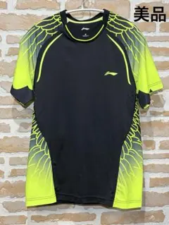 （美品）LI-NING リーニン　ブラック・ネオンイエロー　ゲームシャツ　Mのサムネイル