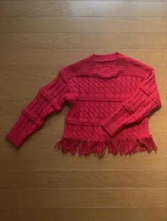 SHEIN フリンジ裾 赤色セーター サイズ8Y(130cm) #1