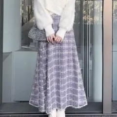 チェック柄オーガンジーフレアスカート[ask152]