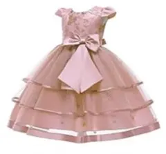 ピンク フラワー刺繍 ドレス 140cm 新品　ピアノ発表会　カチューシャ付き