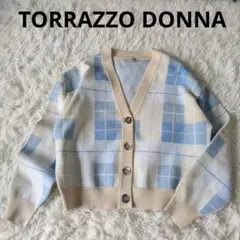 TORRAZZO DONNAチェックVネックボリュームニットカーディガン