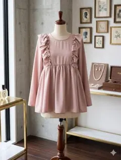 fitmoreフリル付きピンク長袖トップスのサムネイル