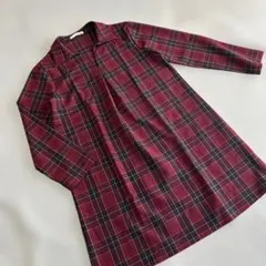チェック柄長袖シャツワンピース