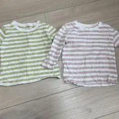 ボーダーロンT 2枚セット 90cm グリーン ピンク