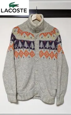 【LACOSTE】ハイネックセーター/ノルディック柄/刺繍/ロゴ/美品