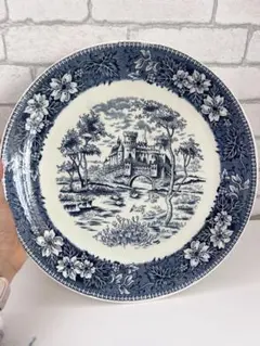 青と白の風景画 大皿 陶磁器