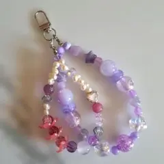 ビーズキーホルダー ビーズストラップ 紫 大人っぽいキーホルダー ハンドメイド