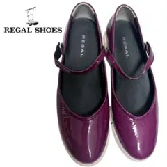 REGAL リーガル ベルト付コンフォート・フラットシューズ パープル エナメル