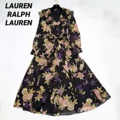 【極美品✨】ローレンラルフローレン　フラワープリントラッフルワンピース　6
