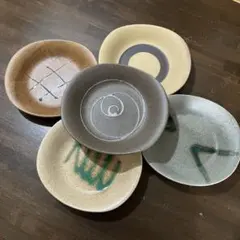 美濃焼 深山窯 手描き 抽象模様 陶器皿 5枚セット プレート