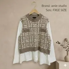 美品amie studio レイヤード風ドッキングニット チュニック 体型カバー