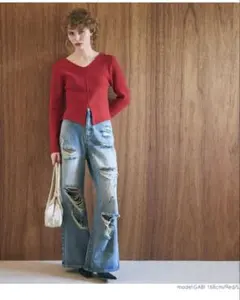 【新品未使用】ウォッシャブル フロントスリットニットトップス