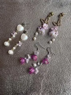 ピアス ハンドメイド 3点セット 花 蝶 ♡