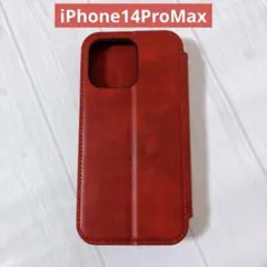 iPhone14ProMax ケース 手帳型カバー レッド 赤色 スマホカバー