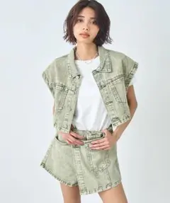 ノースリーブ ミニ スカート カラーデニム セットアップ 158-5813