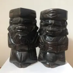 アイヌ民族 アイヌ民芸品 木製彫刻 ダークブラウンセット